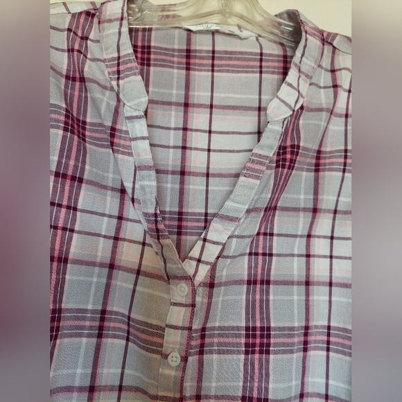 Lee Riders Womans 3X Plaid Top Long Sleeve Roll Tab 3/4 Sleeve Purple Gray - Picture 6 of 15